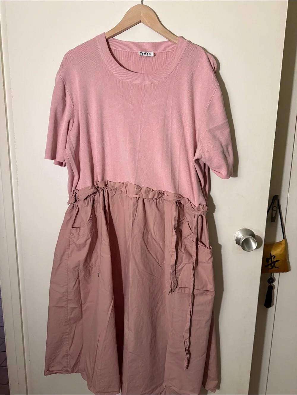 WHY Pink Two-Tone Relaxed Midi Dress - Picture 1 of 1